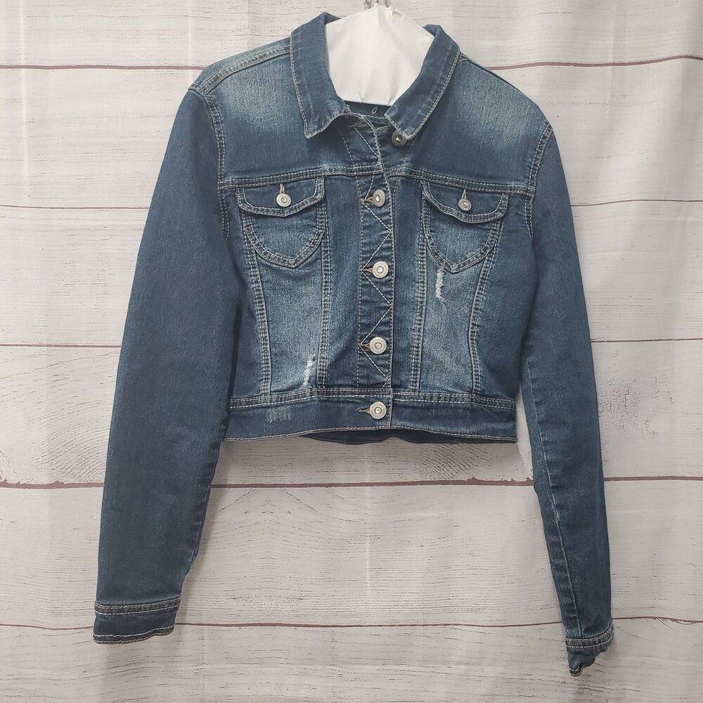 Amethyst Jean Cropped Jacket Juniors Large Blingy Buttons Collared Distressed